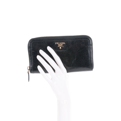 Prada Vitello Shine Zip Around Wallet Nero Black 2 of 9
