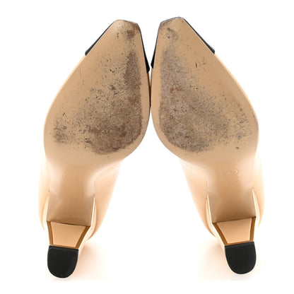 Chanel Lambskin Cap Toe Metal Heel Pumps 37.5 Beige Black 6 of 12