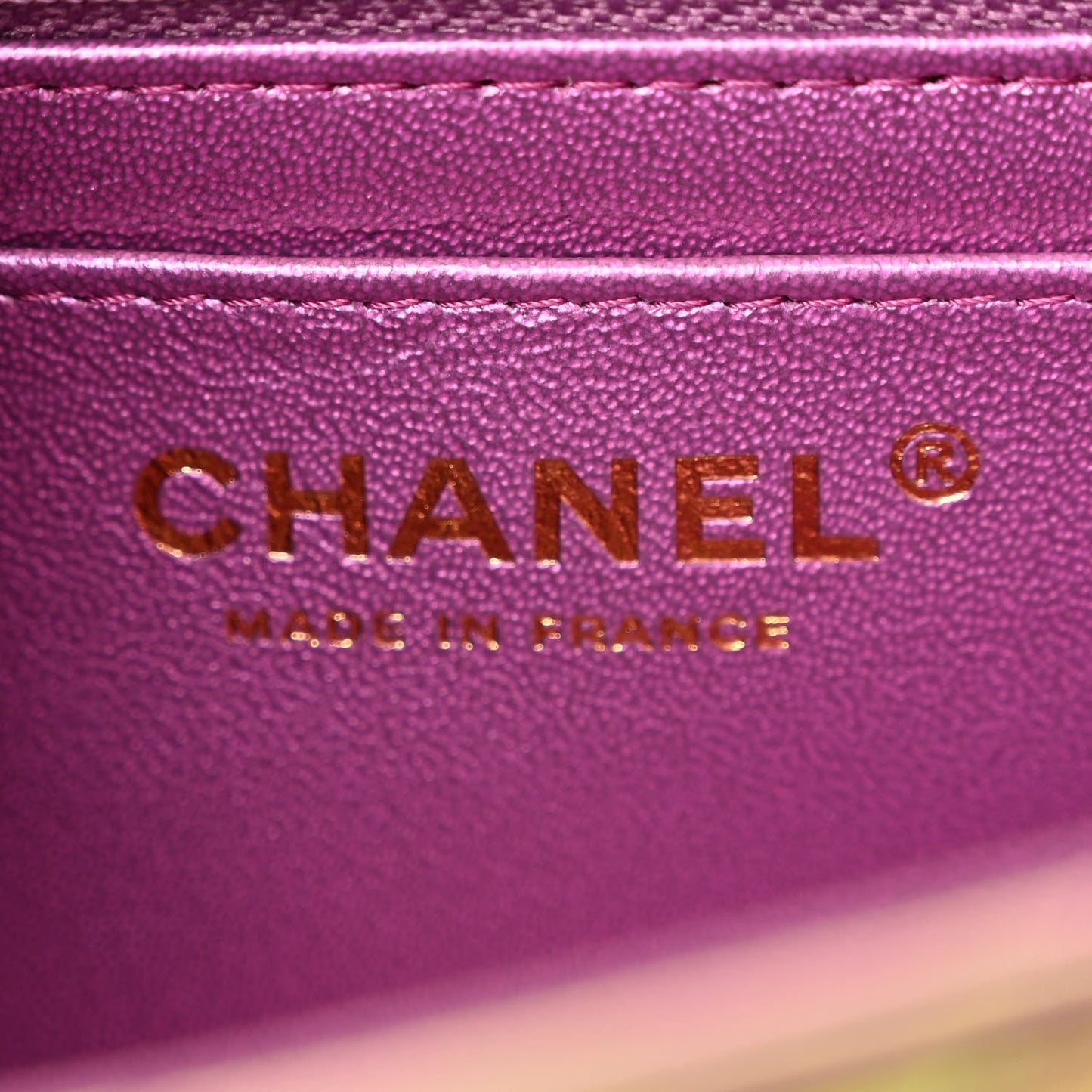 Iridescent Lambskin Quilted Mini Rectangular Flap Purple