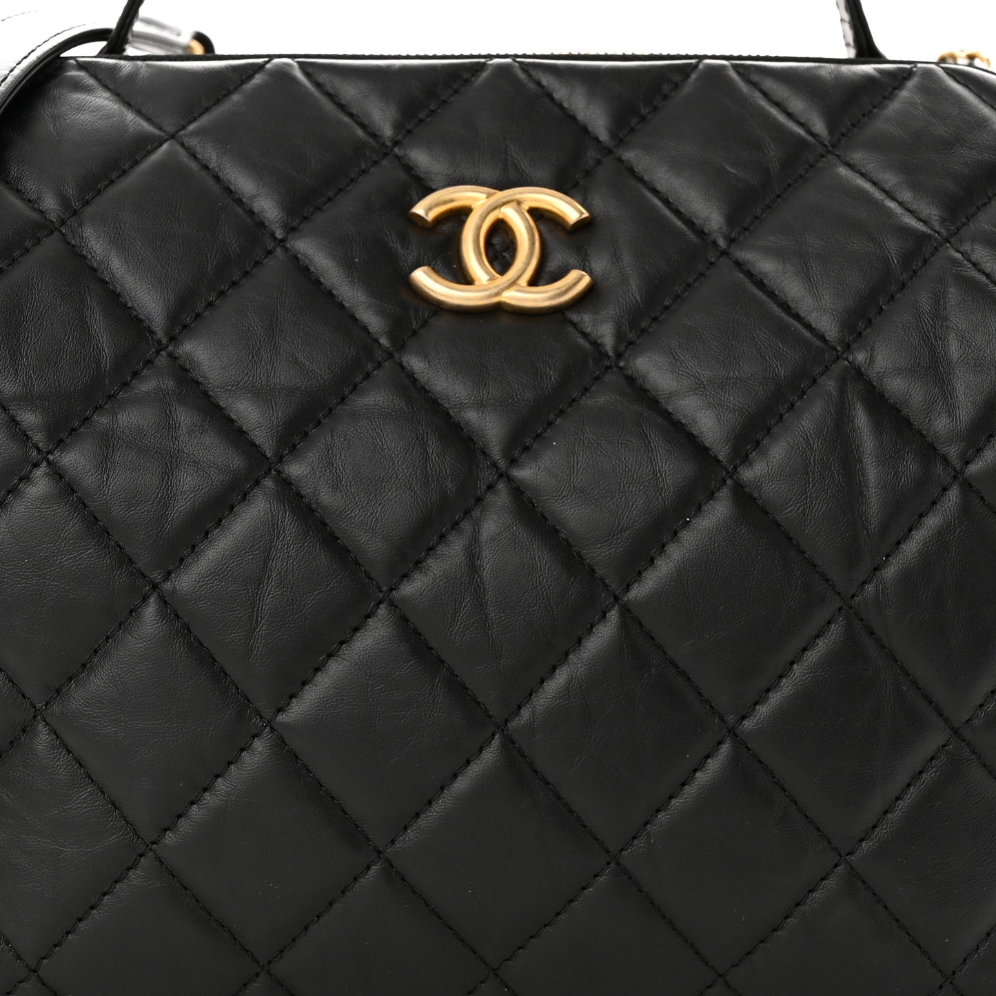 Aged Calfskin Quilted Retro Spirit Small Bowling Bag Black