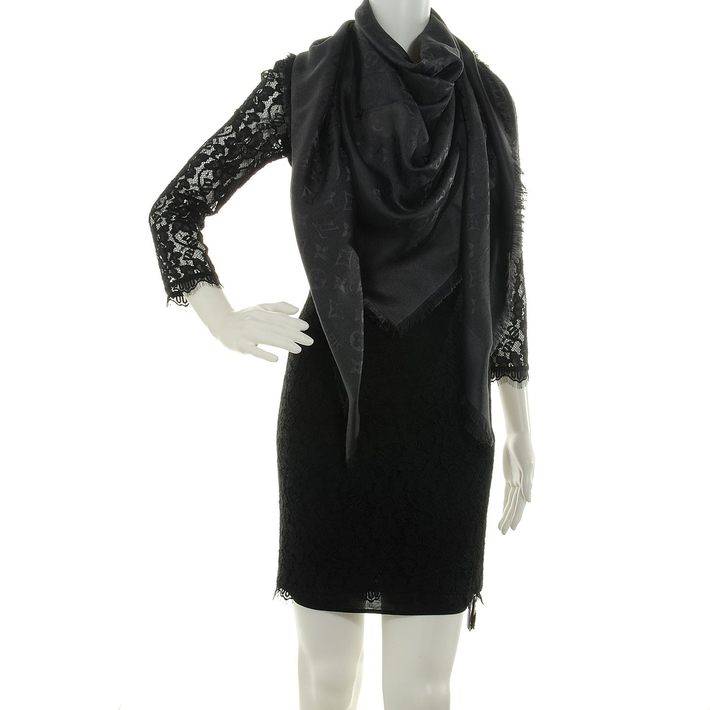 Silk Wool Monogram Shawl Black