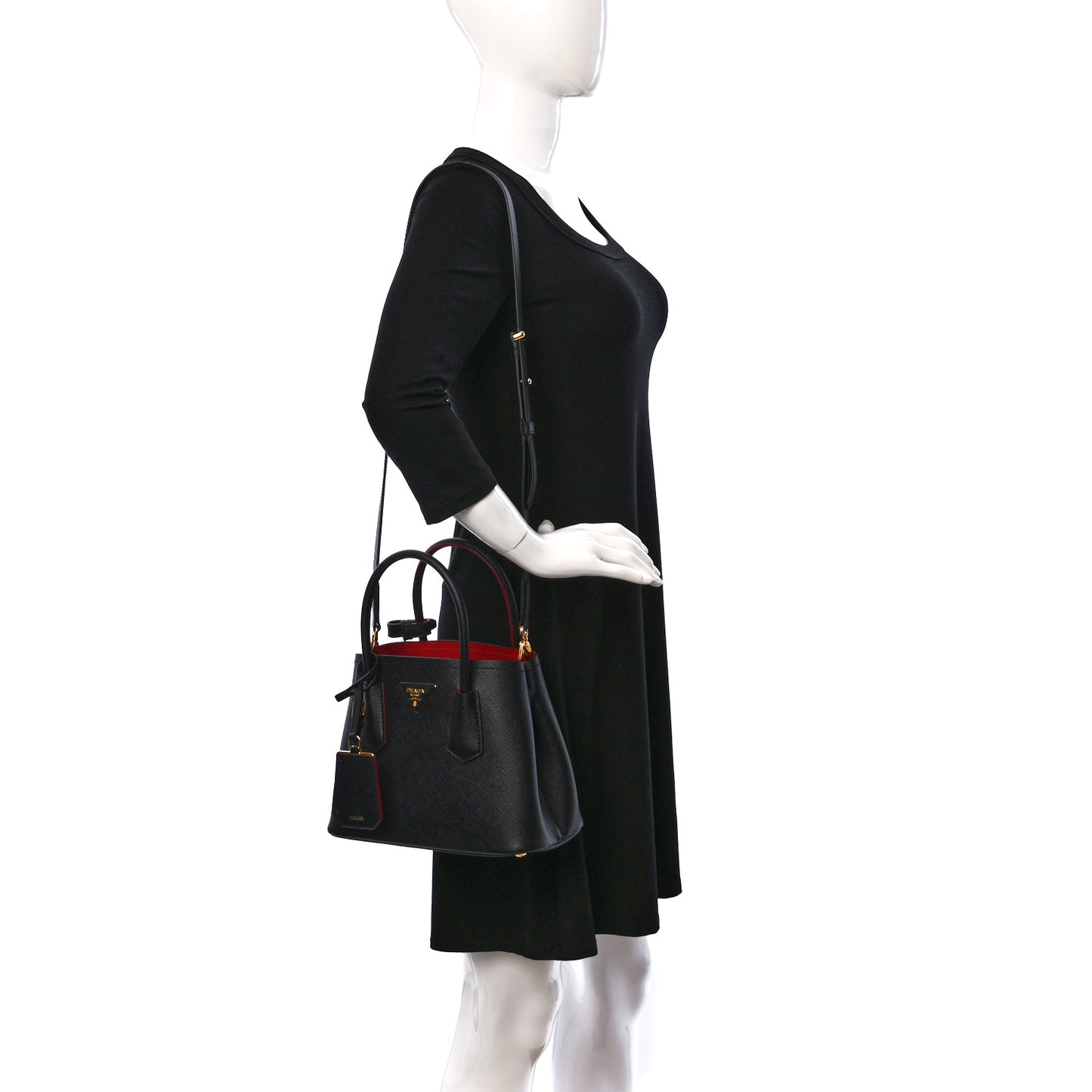 Saffiano Cuir Mini Double Bag Black Ciliegia