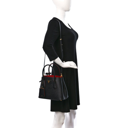 Prada Saffiano Cuir Mini Double Bag Black Ciliegia 2 of 8