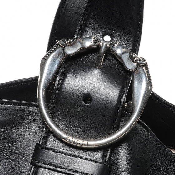 Gucci Leather Medium Ribot Horse Heads Tote Black 3 of 8