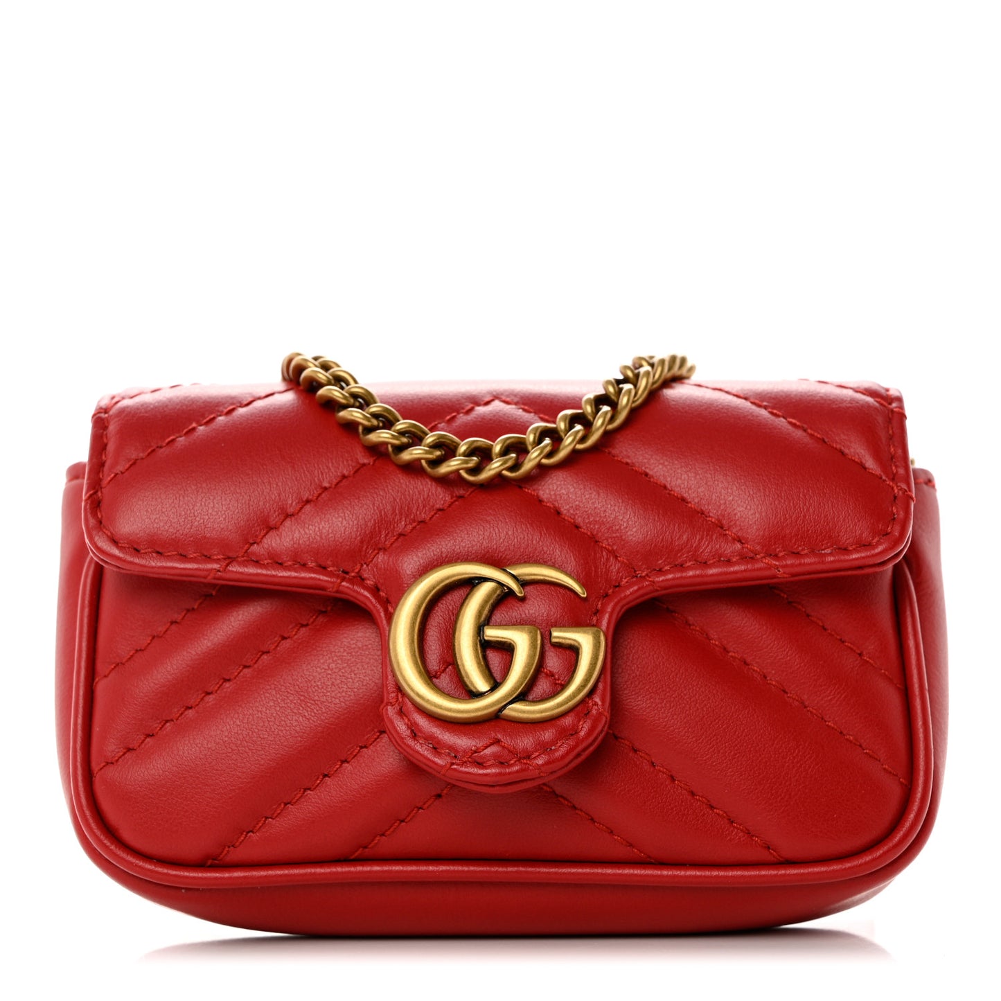 Calfskin Matelasse GG Marmont 2.0 Coin Purse On A Chain Hibiscus Red