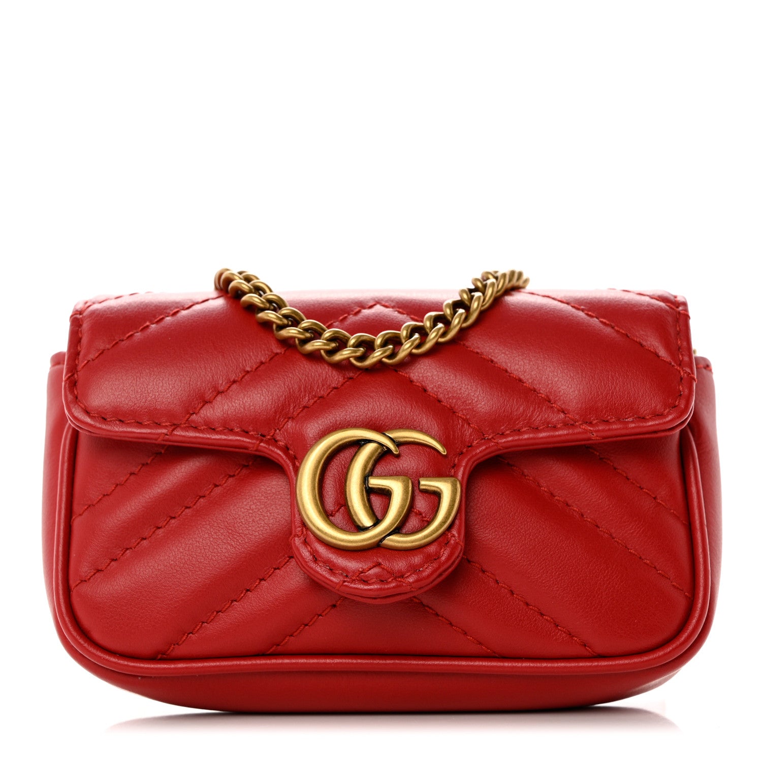 Gucci Calfskin Matelasse GG Marmont 2.0 Coin Purse On A Chain Hibiscus Red 1 of 9