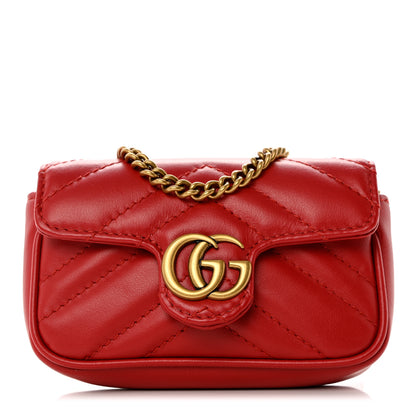 Gucci Calfskin Matelasse GG Marmont 2.0 Coin Purse On A Chain Hibiscus Red 1 of 9