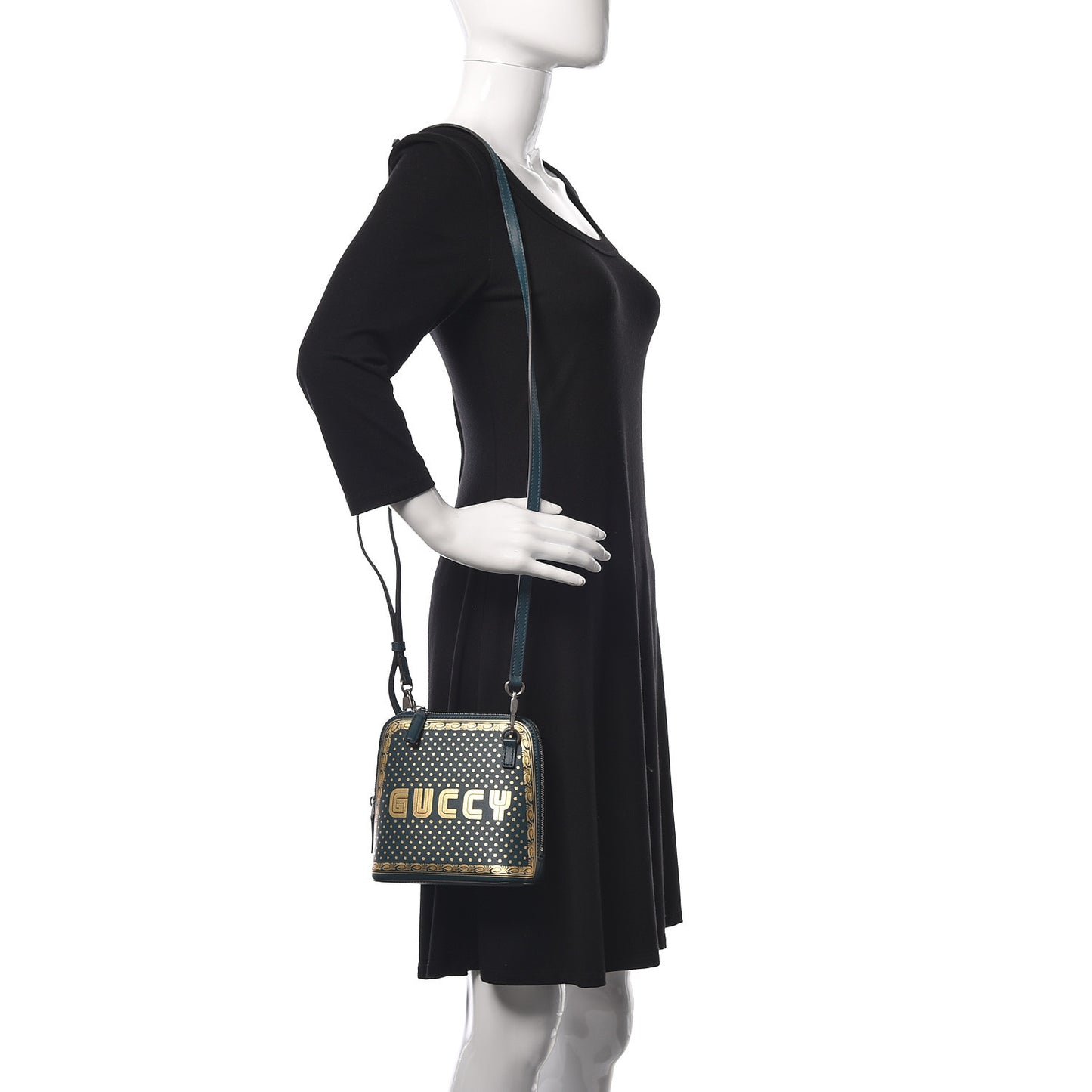 X SEGA Calfskin GUCCY Stars Mini Dome Shoulder Bag Dusty Turquoise Gold