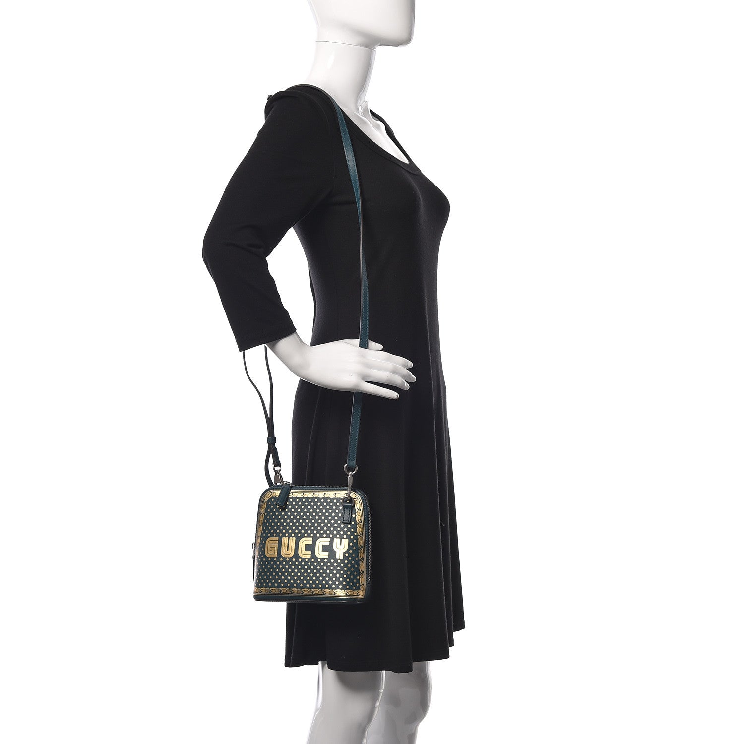 Gucci X SEGA Calfskin GUCCY Stars Mini Dome Shoulder Bag Dusty Turquoise Gold 2 of 9