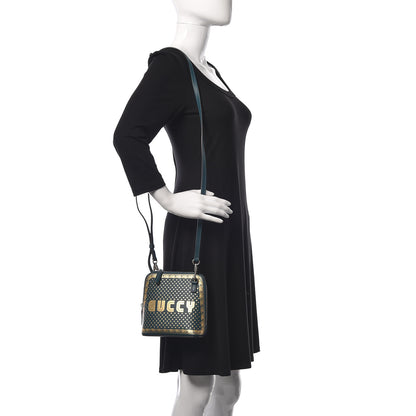 Gucci X SEGA Calfskin GUCCY Stars Mini Dome Shoulder Bag Dusty Turquoise Gold 2 of 9