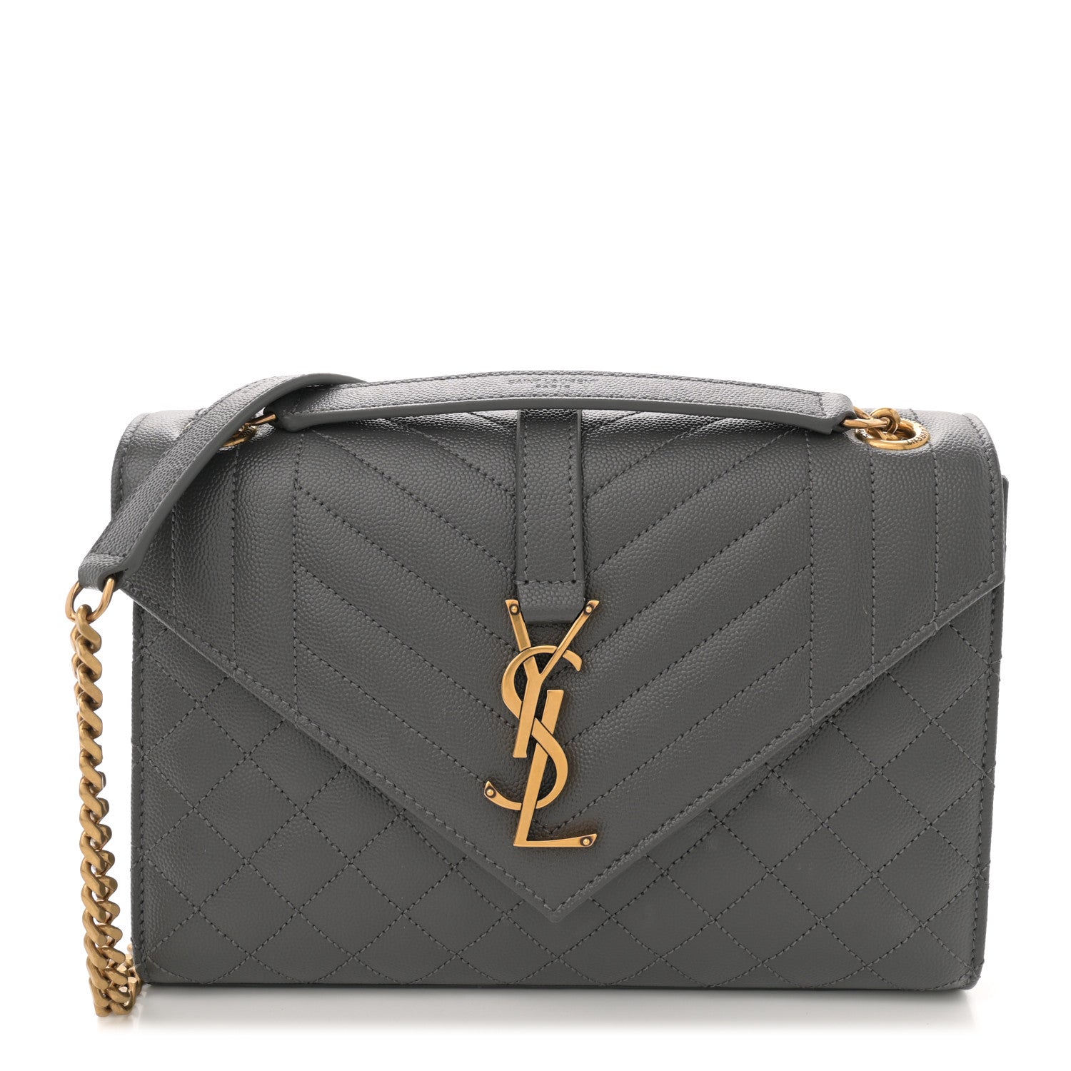 Saint Laurent Grain De Poudre Textured Mixed Matelasse Medium Triquilt Monogram Satchel Storm 1 of 10