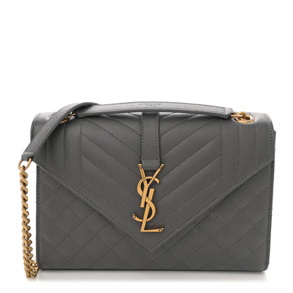 Saint Laurent Grain De Poudre Textured Mixed Matelasse Medium Triquilt Monogram Satchel Storm 1 of 10