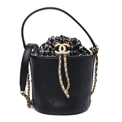 Chanel Calfskin Tweed Small CC Chain Bucket Drawstring Bag Black Multicolor 1 of 4