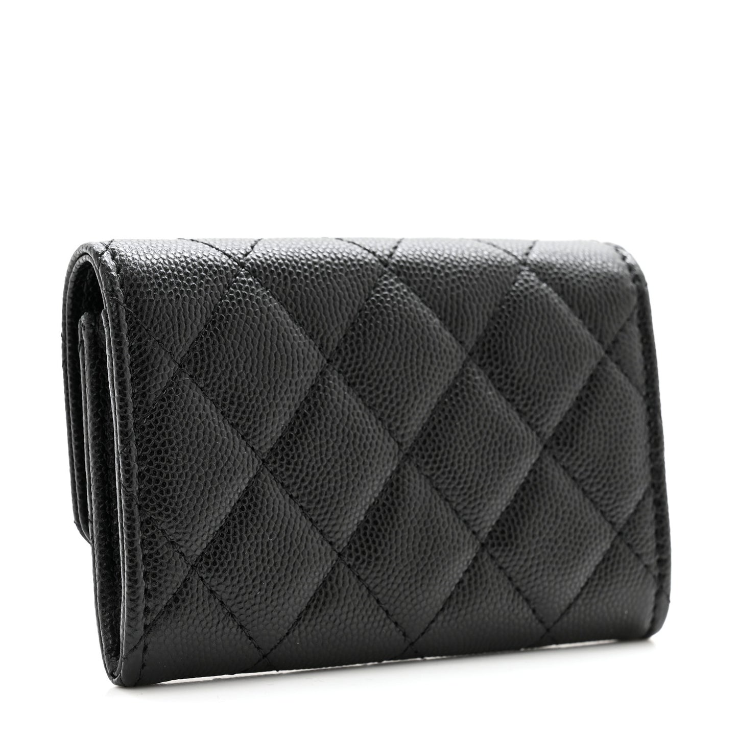 Caviar Quilted Crystal CC Flap Card Holder Black
