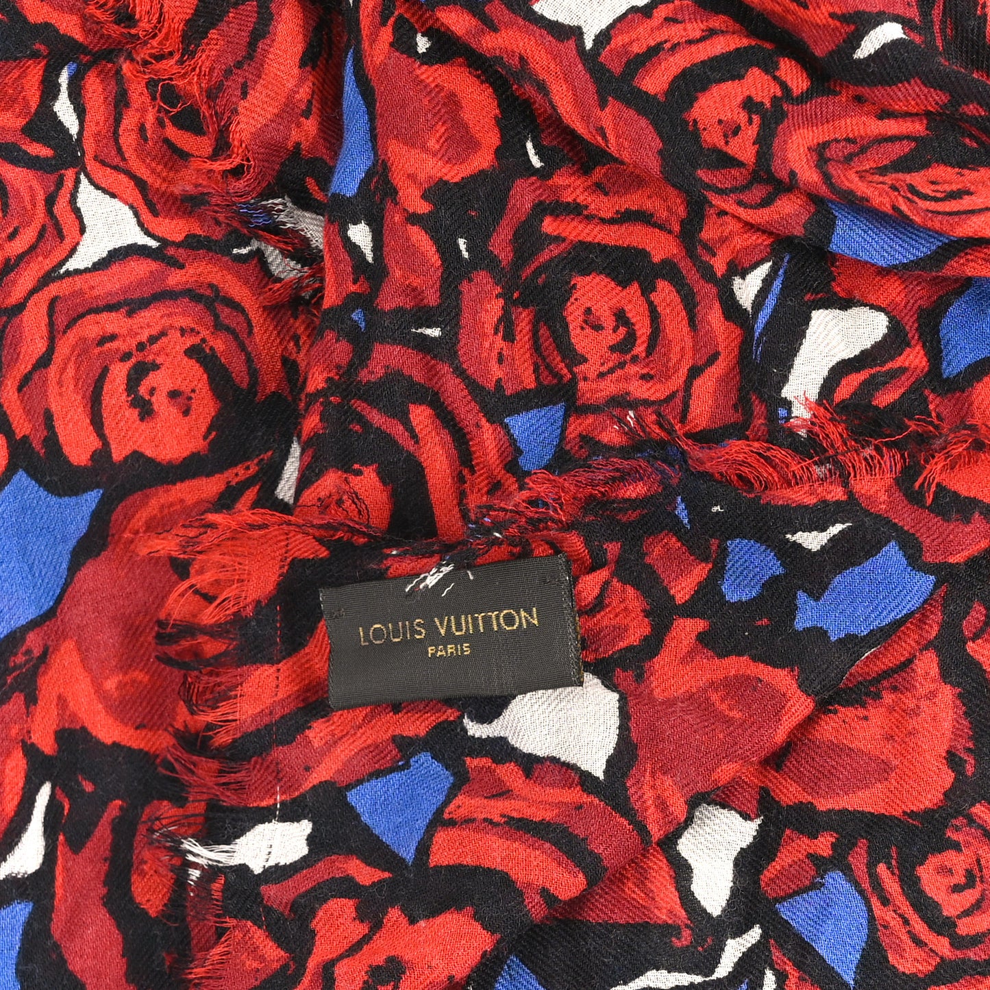 Wool Silk Cashmere Rock N Roses Stole Red Blue Multicolor