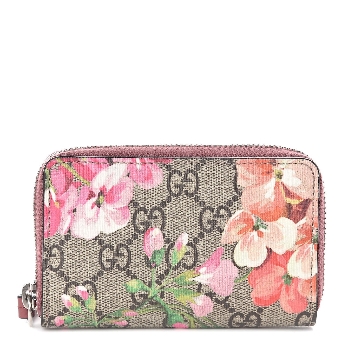 GG Supreme Monogram Blooms Zip Around Card Case Wallet Beige Multicolor Dry Rose