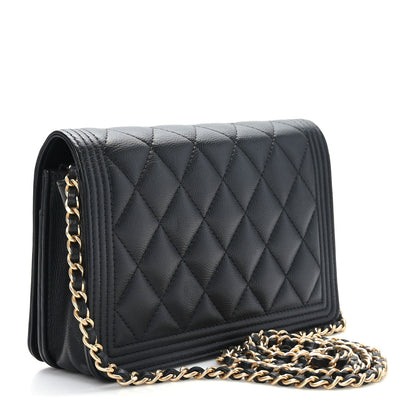 Chanel Caviar Quilted Boy Wallet On Chain WOC Black 2 of 10