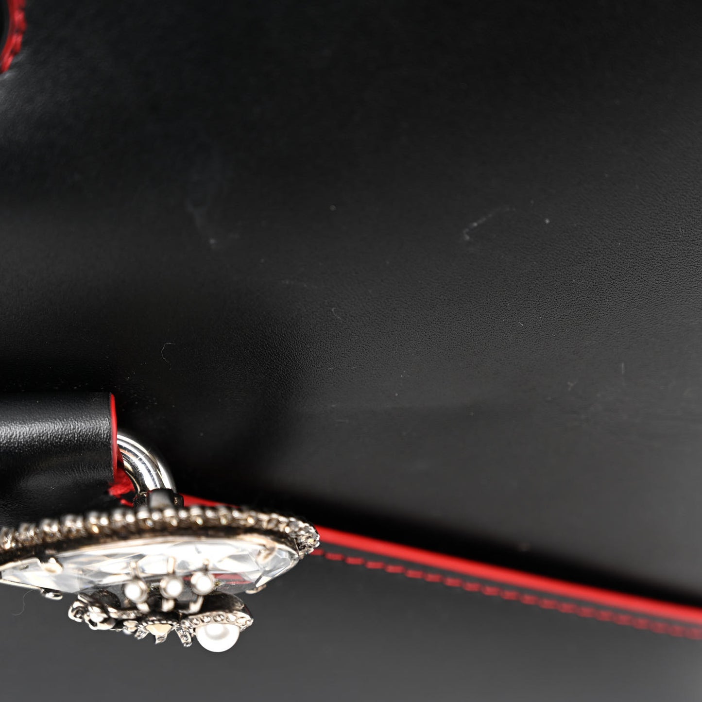 Calfskin Crystal Pin Envelope Satchel Black