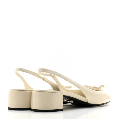 Prada Vernice Triangle Bow 45mm Slingback Pumps 38.5 Avorio 4 of 9