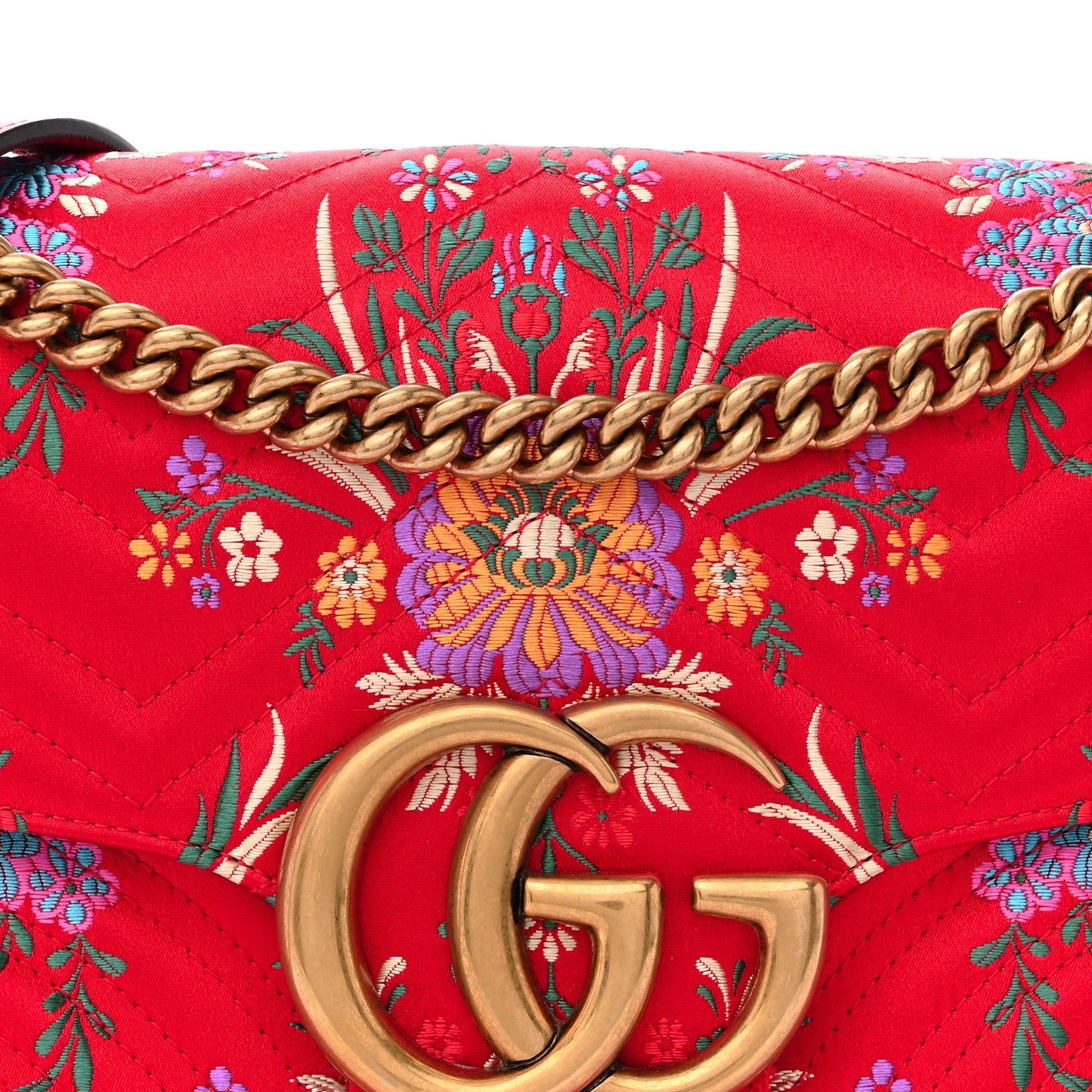 Jacquard Matelasse Floral Medium GG Marmont Shoulder Bag Red