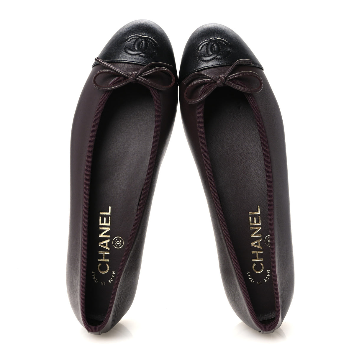 Lambskin Cap Toe CC Ballerina Flats 38 Dark Brown Black