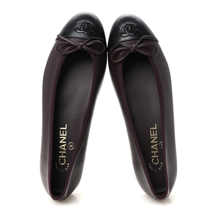 Chanel Lambskin Cap Toe CC Ballerina Flats 38 Dark Brown Black 2 of 10