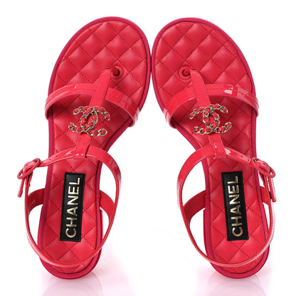 Chanel Patent CC Logo Thong Sandals 38.5 Red 2 of 12