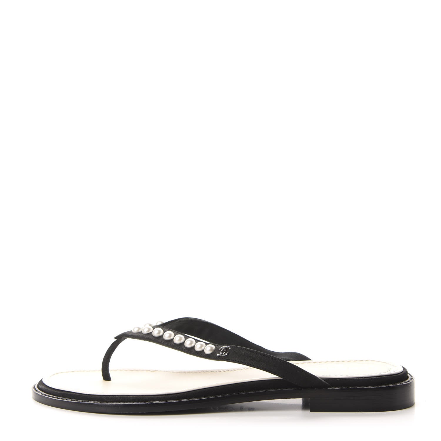 Chanel Suede Pearl Thong Sandals 39.5 Black 1 of 10