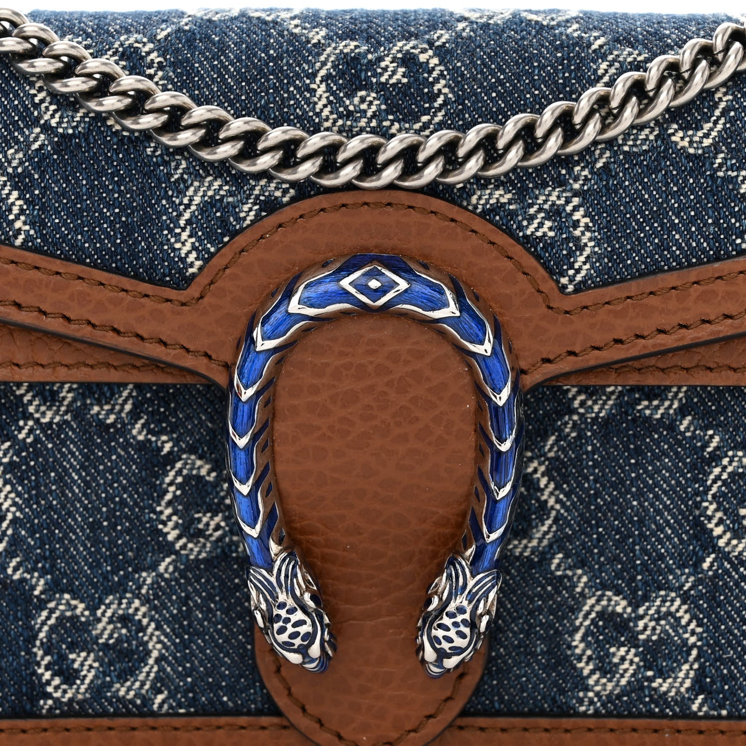 Gucci New Denim GG Monogram Dollar Calfskin Enamel Super Mini Dionysus Shoulder Bag Blue Tea Cuir Epilog Electric Blue 7 of 10