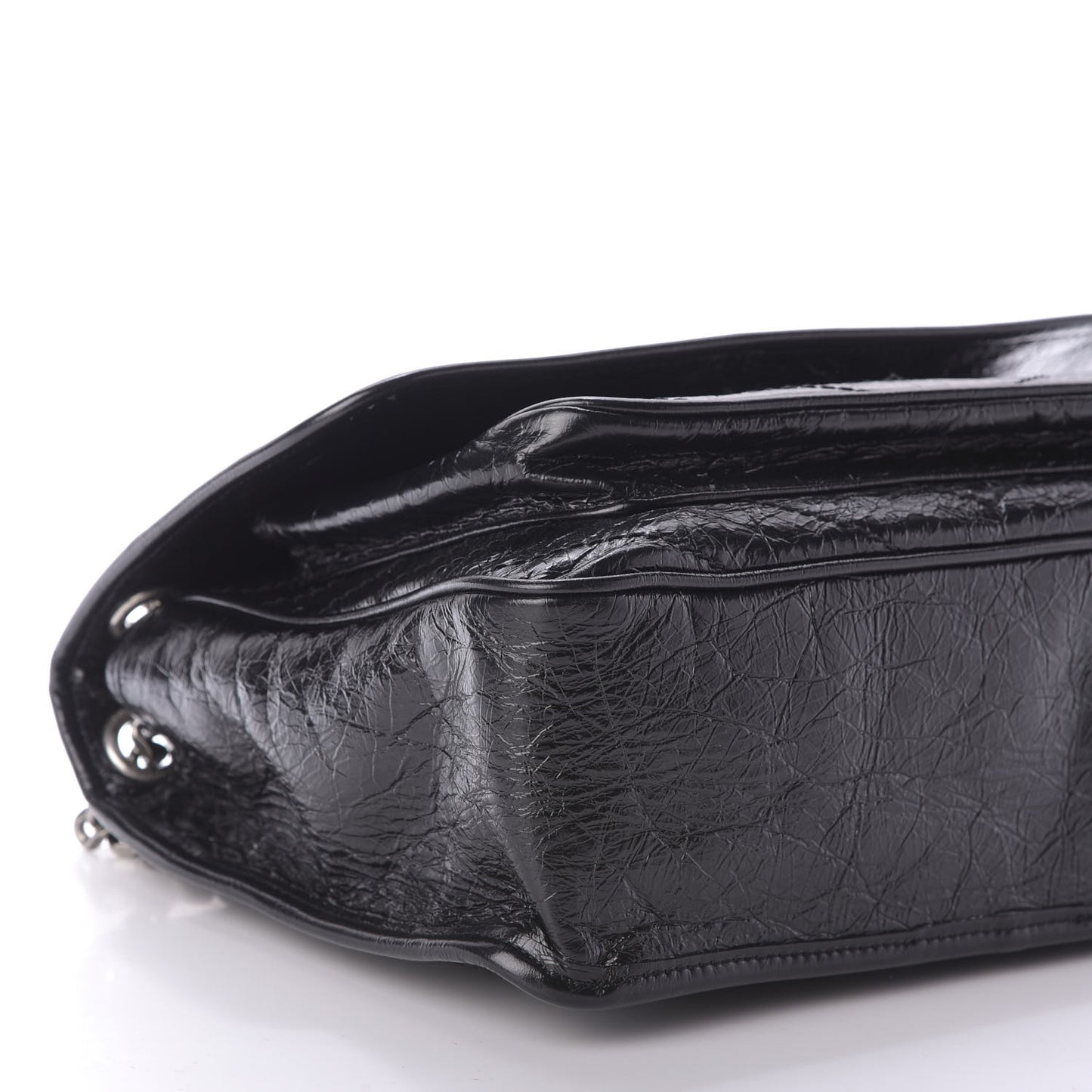 Crinkled Calfskin Matelasse Monogram Medium Niki Chain Satchel Black