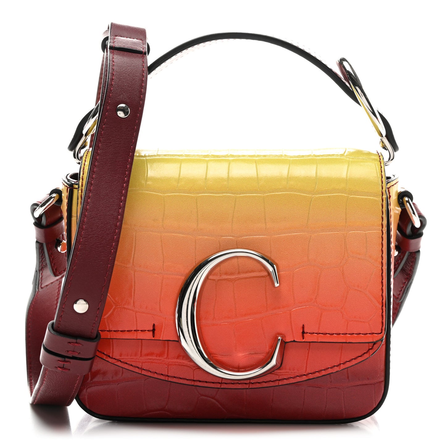 Calfskin Crocodile Embossed Mini C Double Carry Ombre Yellow