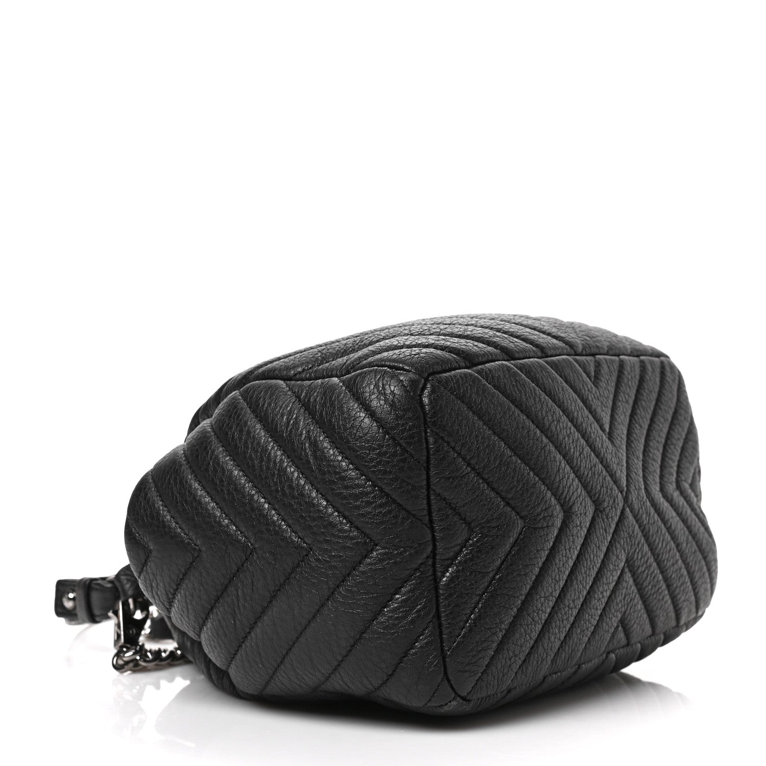Chanel Deerskin Chevron Small CC Chain Bucket Drawstring Bag Black 4 of 8