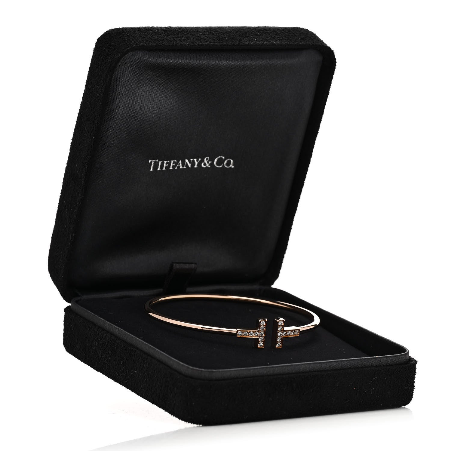 Tiffany 18K Rose Gold Diamond T Wire Bracelet 4 of 4