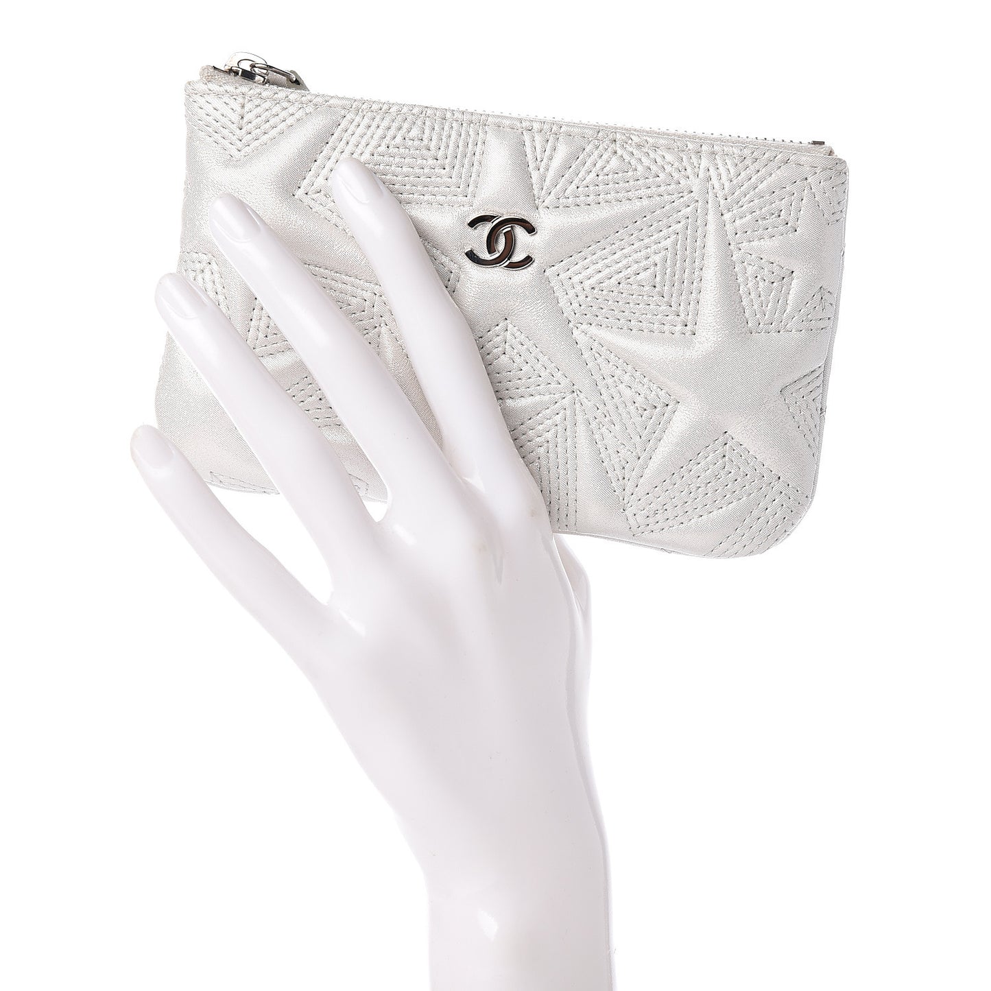 Metallic Lambskin Star Embossed Coin Purse Case Silver