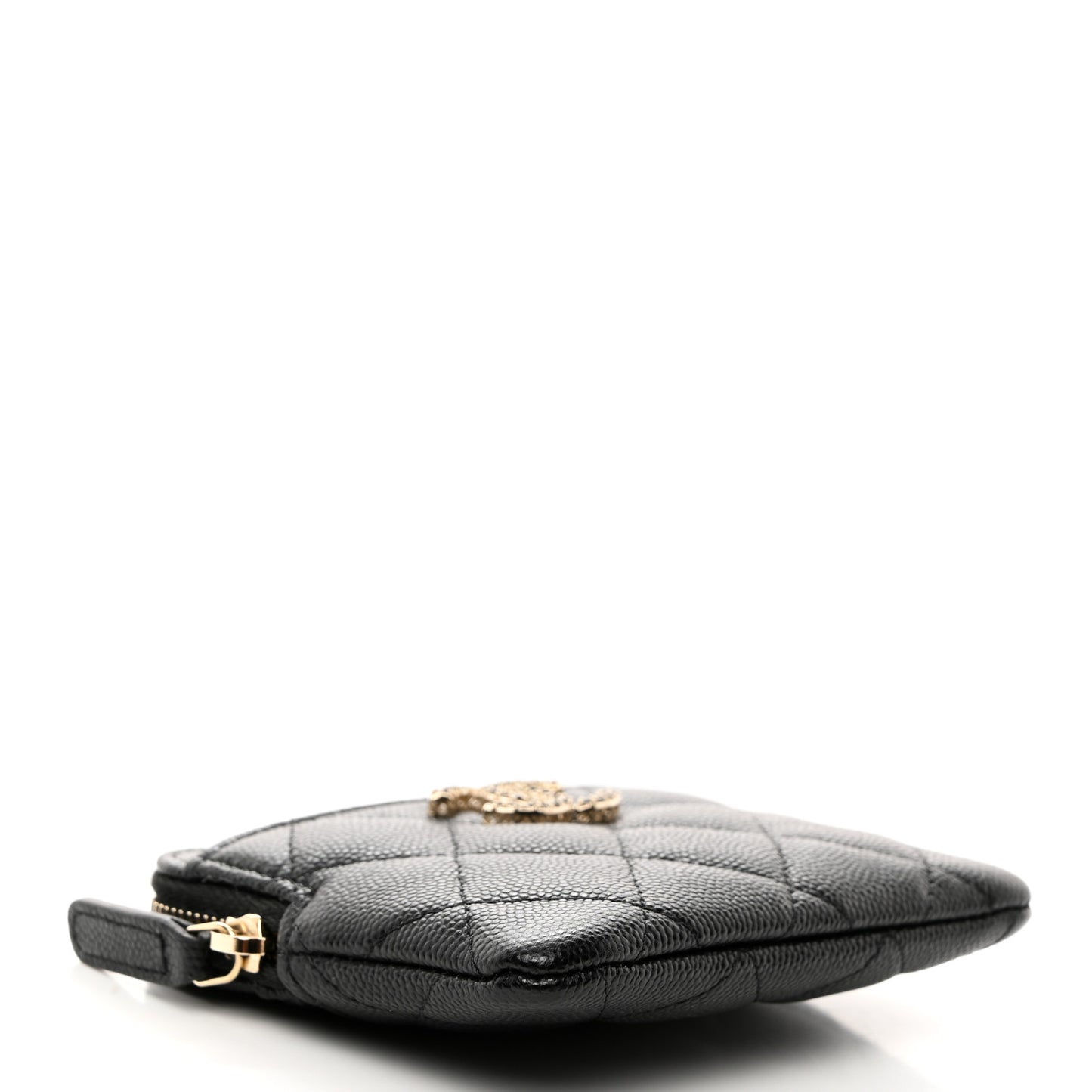 Caviar Quilted Crystal Zip Card Holder Wallet Black