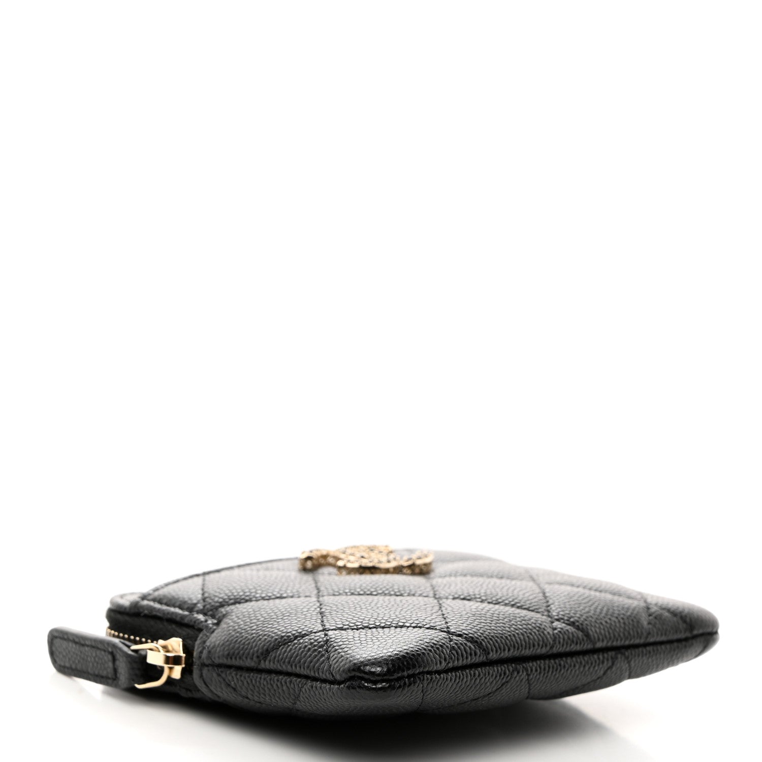 Chanel Caviar Quilted Crystal Zip Card Holder Wallet Black 4 of 8