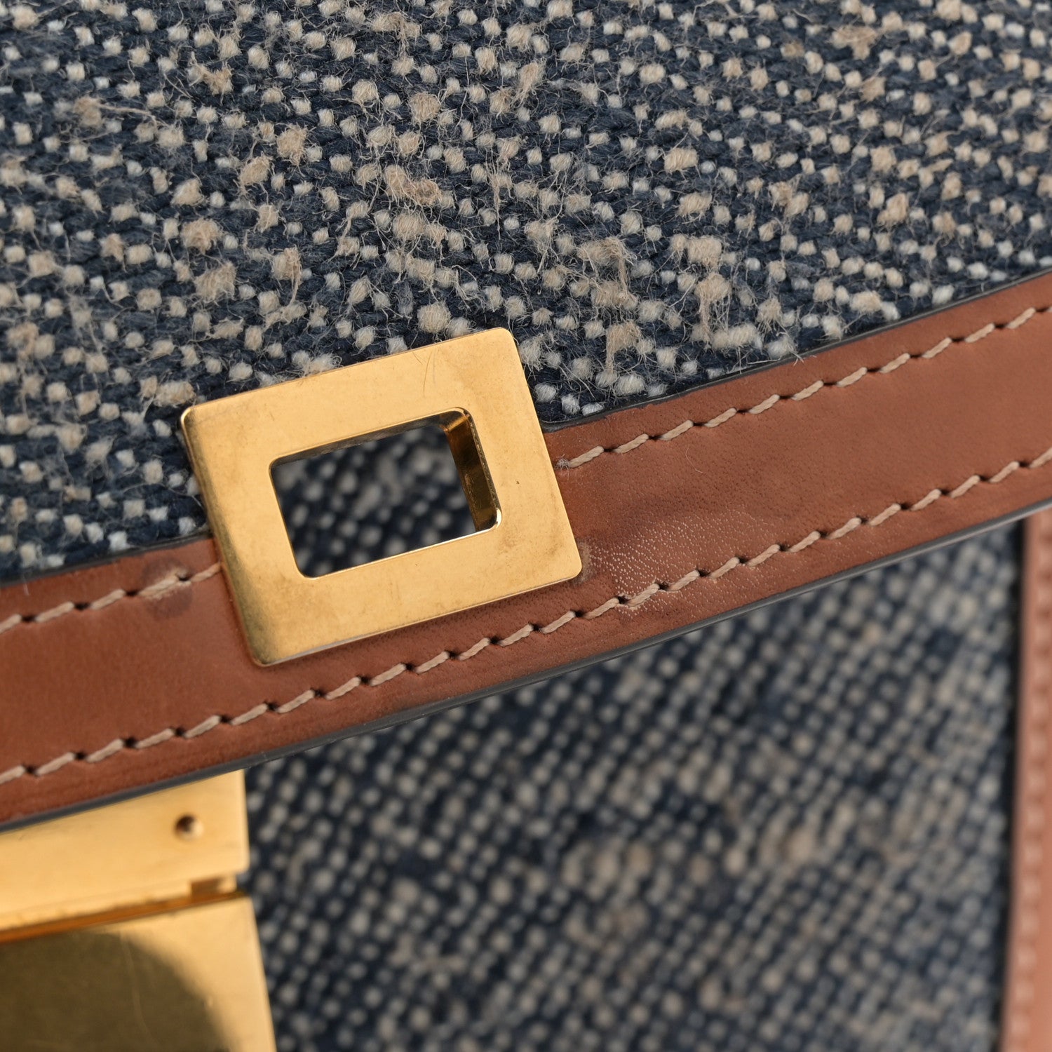 Celine Textile Natural Calfskin Teen Classic Box Flap Bag Navy Tan 12 of 12