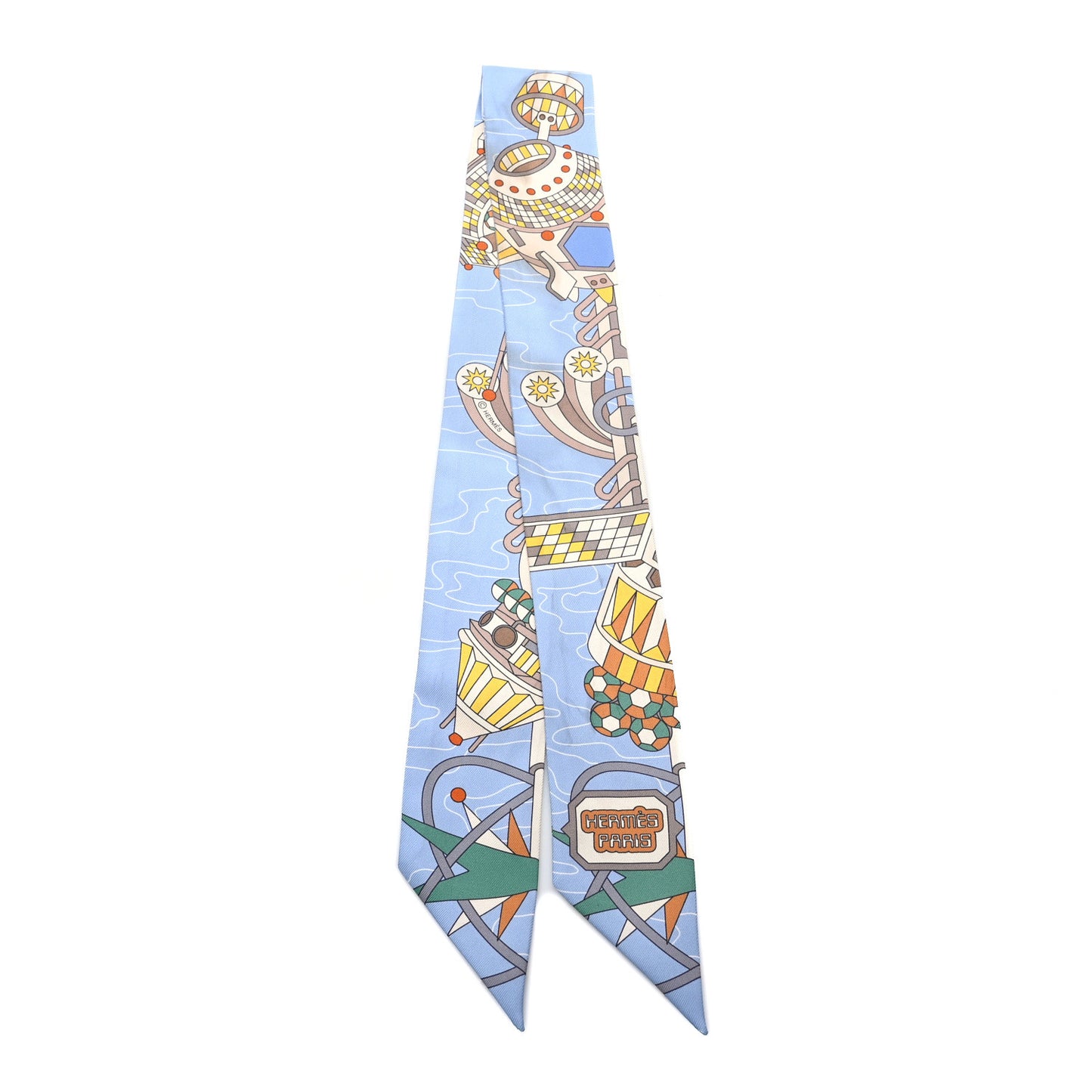 Silk Odyssey Twilly Beige Bleu Ciel Jaune Vif