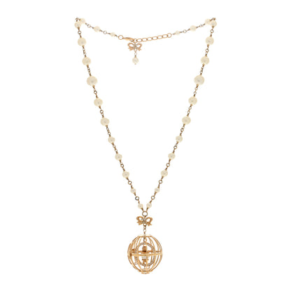 Chanel Metal Pearl Crystal Bird Cage Necklace Gold 2 of 4
