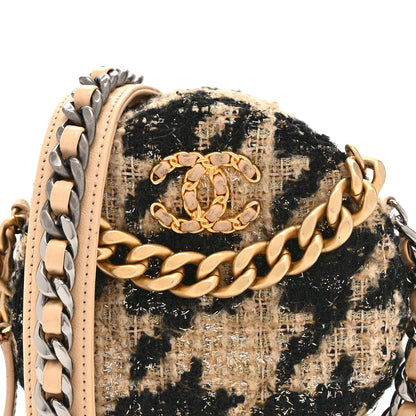 Chanel Wool Tweed Lambskin Quilted Chanel 19 Round Clutch With Chain and Coin Purse Beige Black 8 of 10