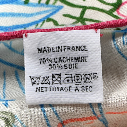 Hermes Cashmere Silk Flamingo Party Coloriage Triangle Scarf White Rose Turquoise 4 of 6