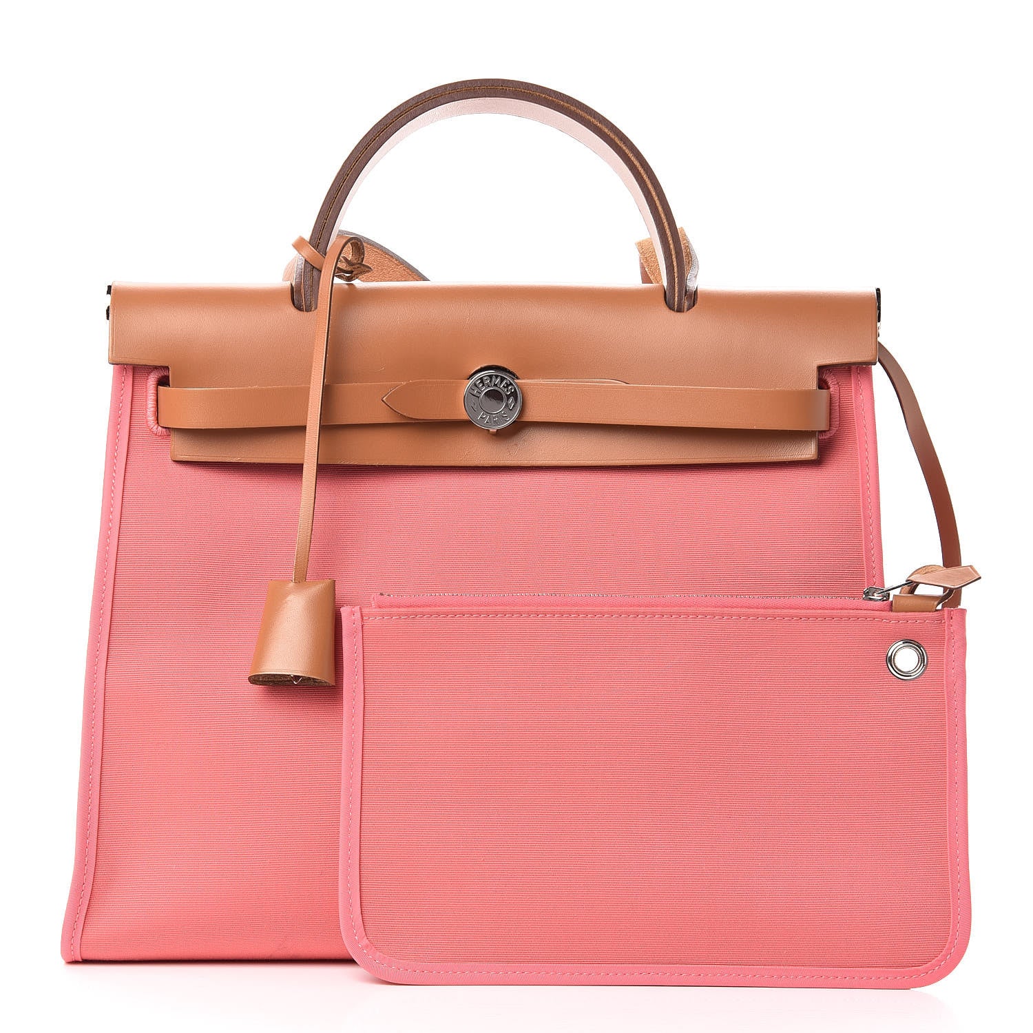 Hermes Vache Hunter Toile Herbag Zip 31 PM Rose Azalee Natural 1 of 13