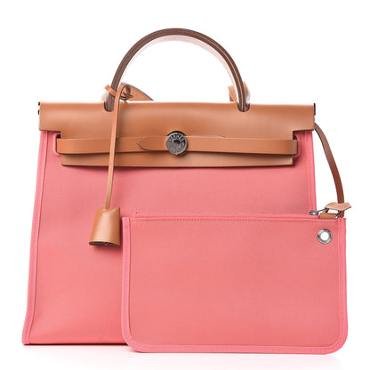 Hermes Vache Hunter Toile Herbag Zip 31 PM Rose Azalee Natural 1 of 13