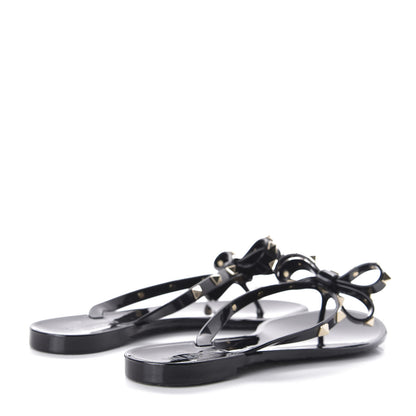 Valentino Garavani PVC Jelly Rockstud Bow Thong Sandals 38 Black 4 of 9