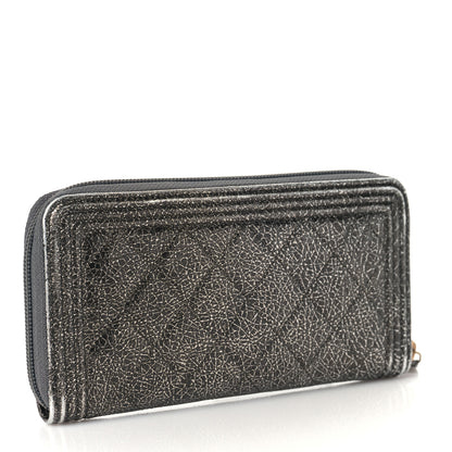 Chanel Cracked Metallic Calfskin Quilted Boy Long Zip Around Wallet Dark Silver 3 of 11