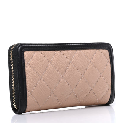 Chanel Caviar Quilted Small Filigree Zip Around Wallet Beige Black 3 of 10