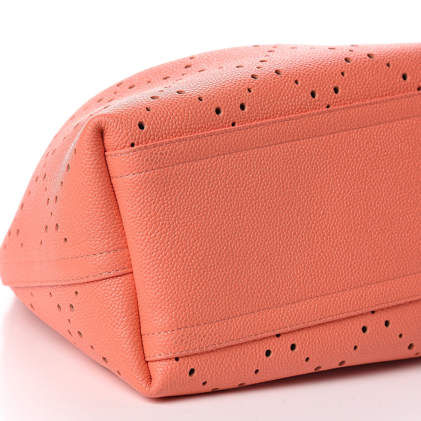 Caviar Perforated Drawstring CC Bag Coral Beige
