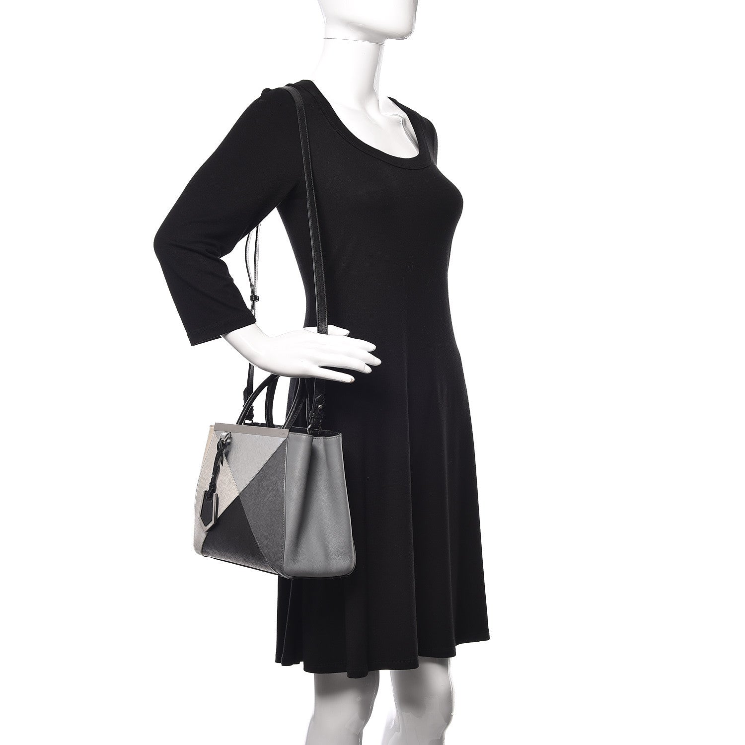 Fendi Vitello Elite Calfskin Colorblock Petite 2Jours Tote Black Multicolor White Argento 2 of 11