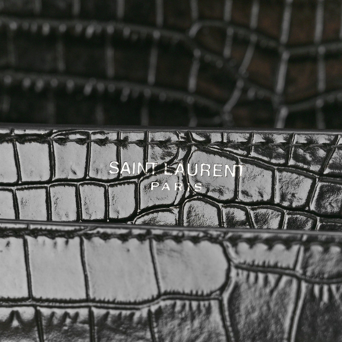 Calfskin Crocodile Embossed Medium Monogram Sunset Black