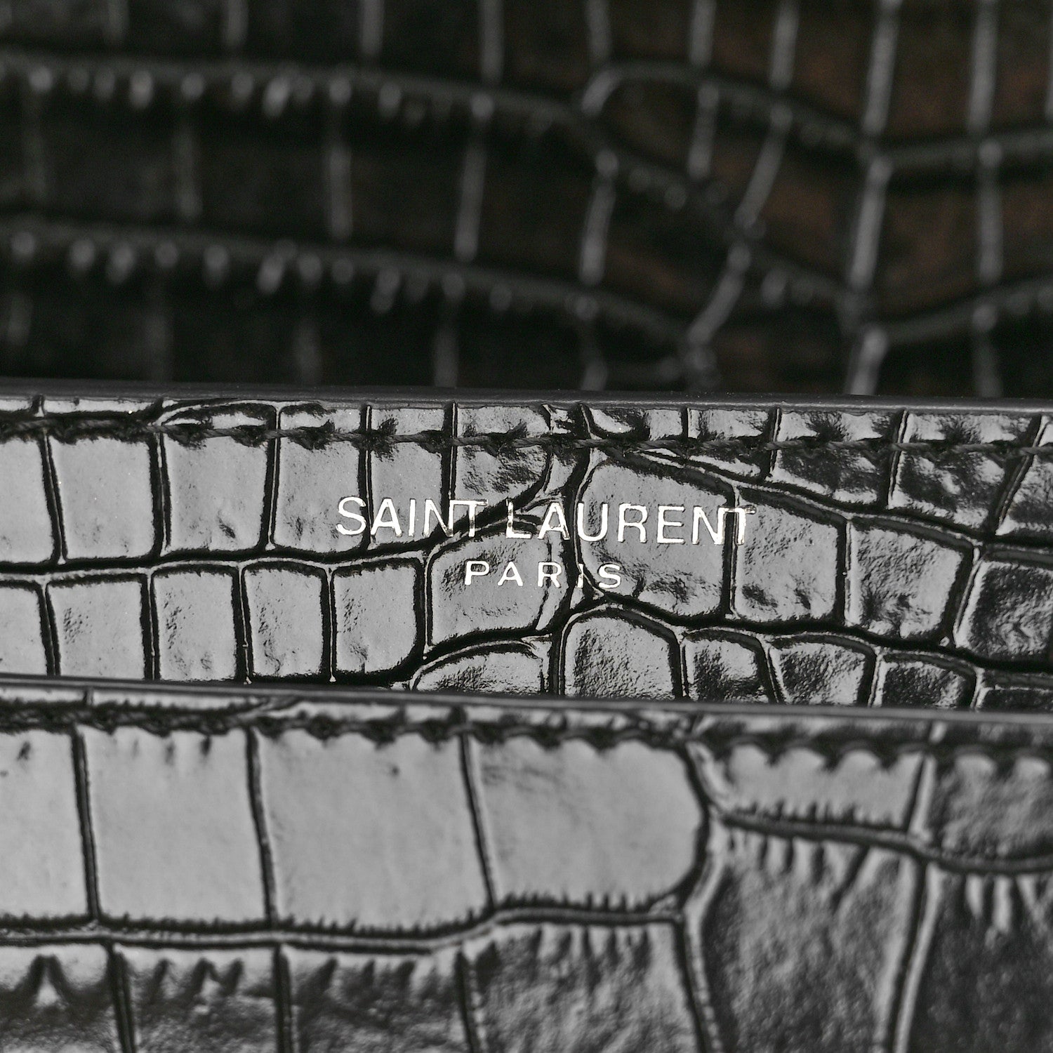 Saint Laurent Calfskin Crocodile Embossed Medium Monogram Sunset Black 6 of 11